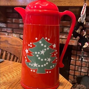 Vintage Kamenstein Festive Red Holiday Pitcher with Christmas Tree Design